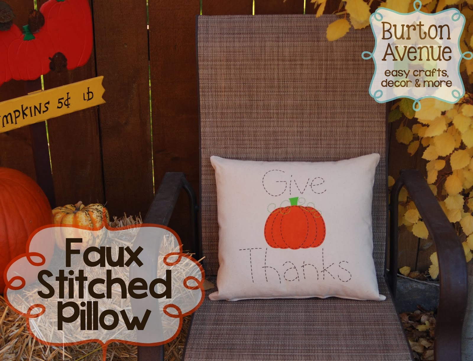 Faux Stitched Give Thanks Pillow Burton Avenue