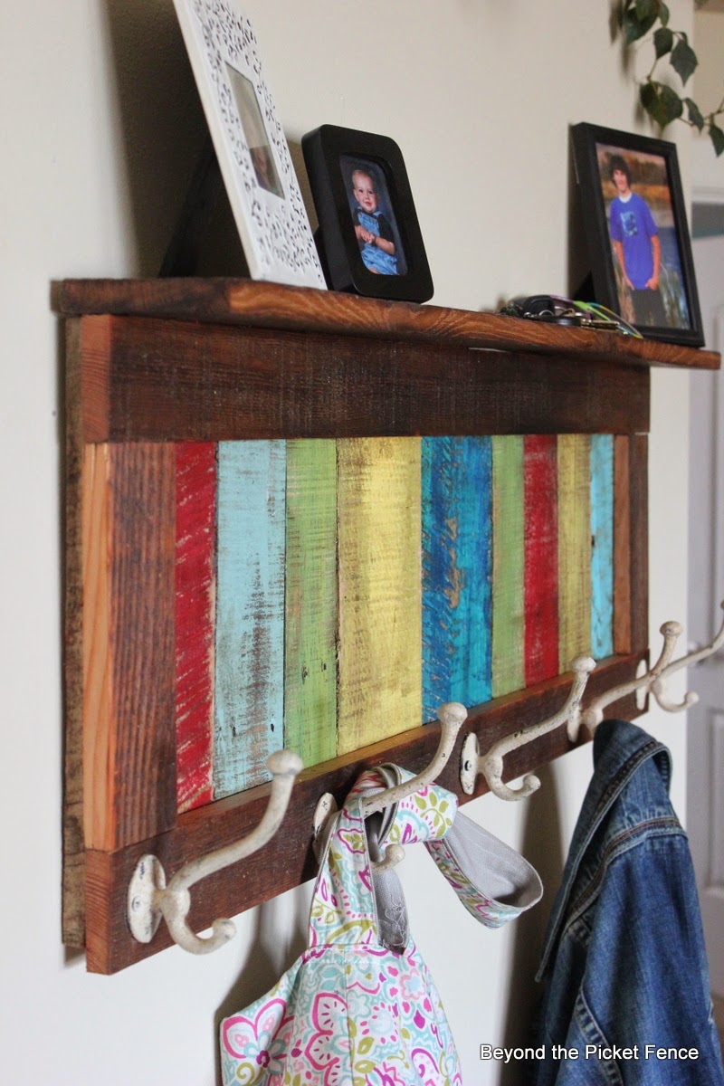 Beyond The Picket Fence Colorful, Rustic Coat Hook & Shelf