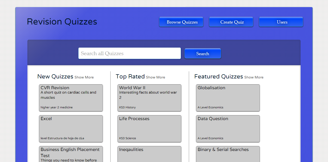 The Brand New Revision Quizzes