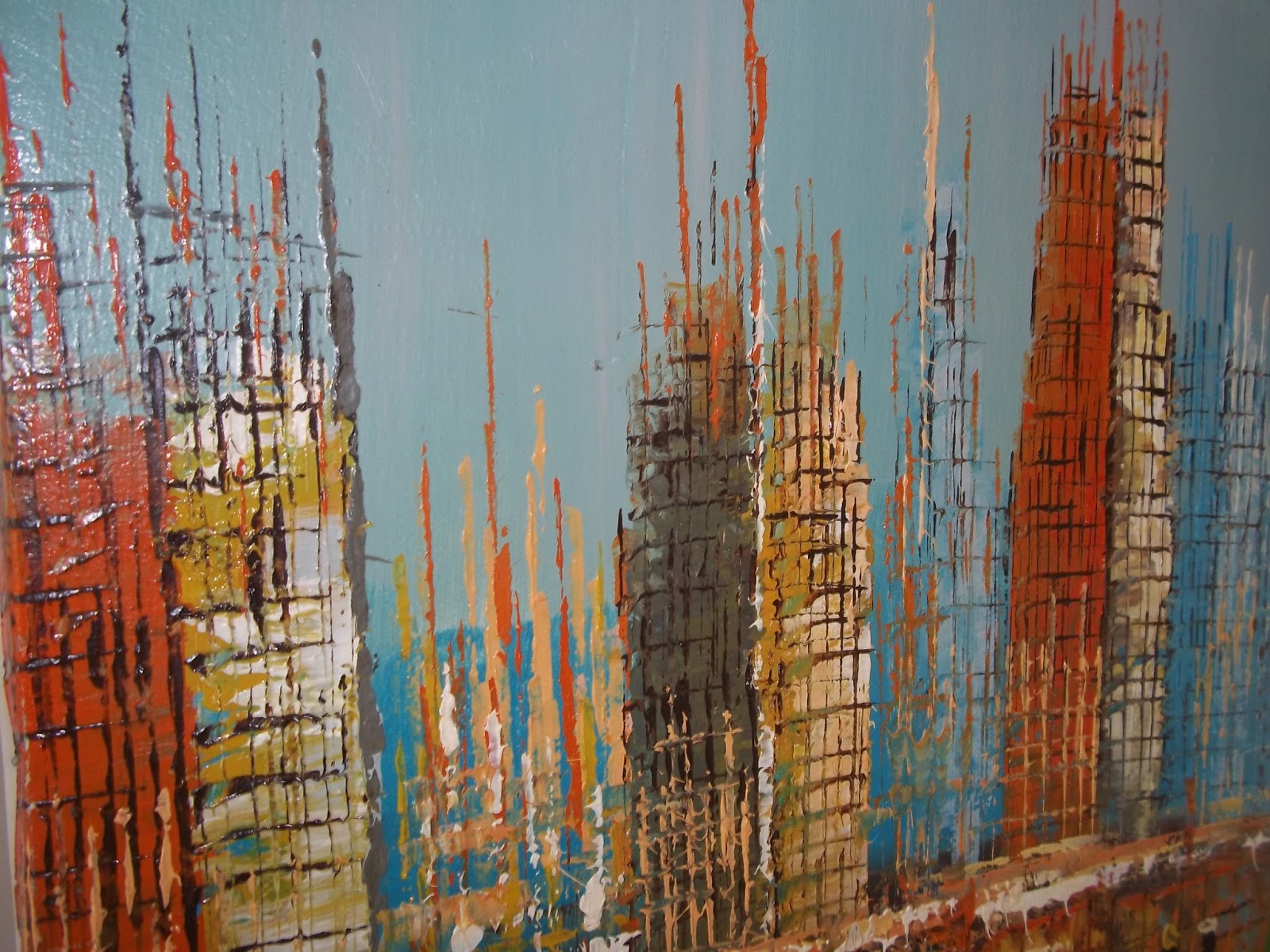 modern20 Vintage 1960's Abstract Expressionist "CityScape" Oil Painting
