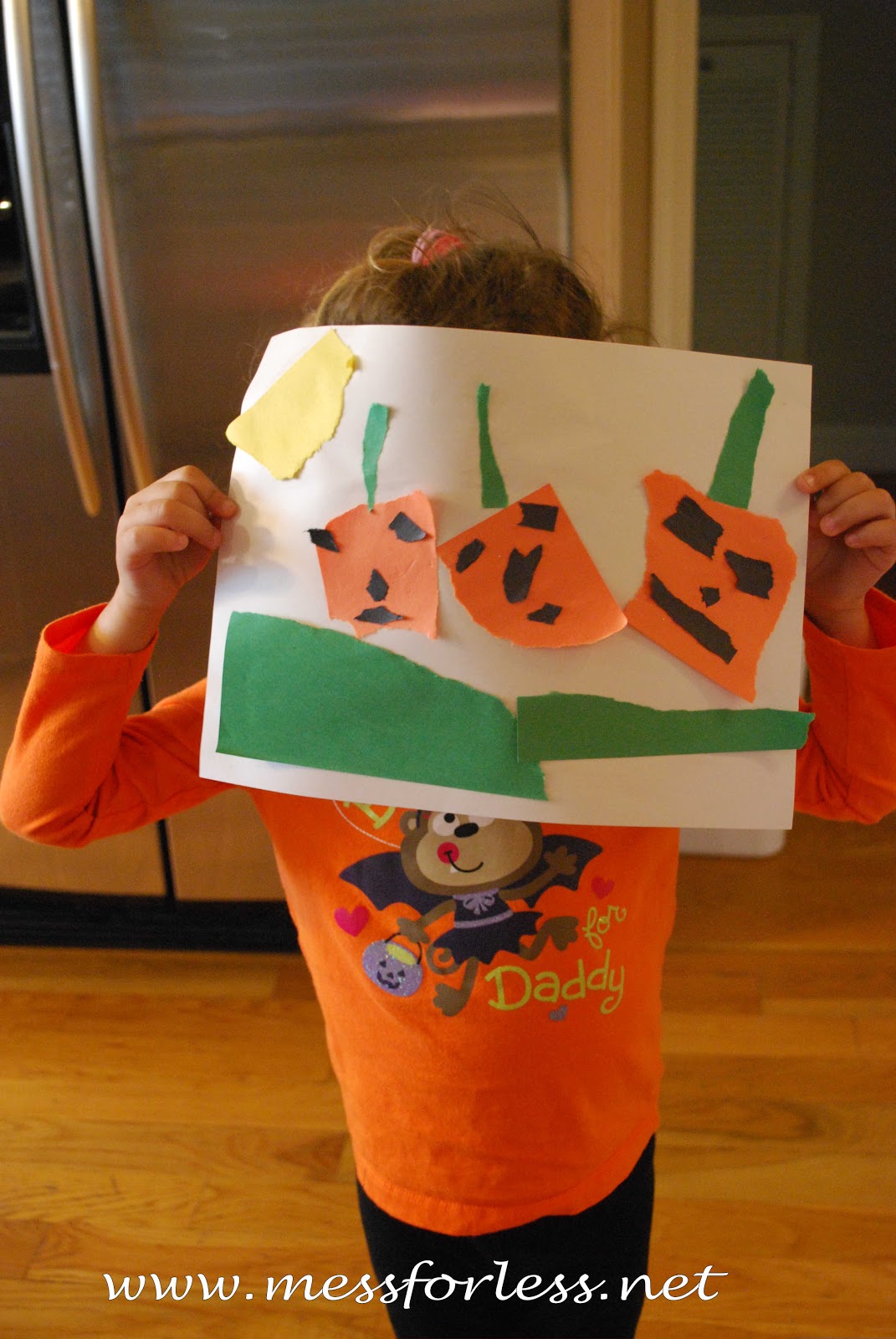 Pumpkin Art with Torn Paper Mess For Less