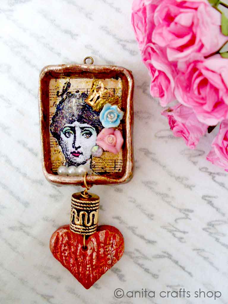 willowjewelry ♥♥ Lovely Paper Clay Collage Pendant ♥♥