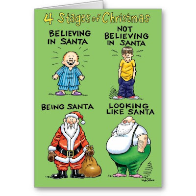 4 Stages Of Christmas - Believing in Santa, Not believing in Santa, Being Santa, Looking like Santa - Humor Holiday Card
