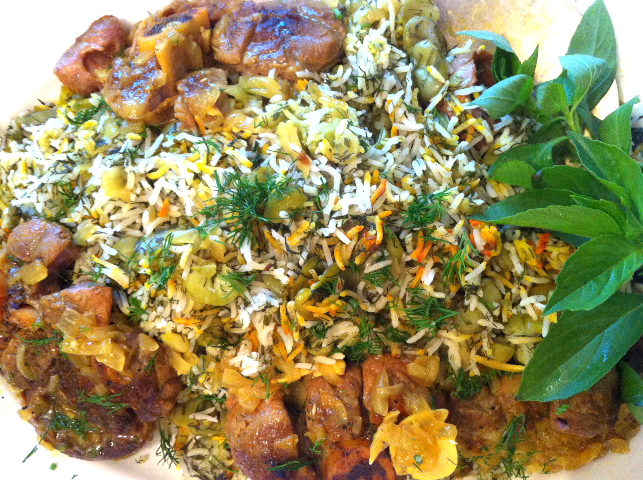 baghali polow steamed basmati rice with dill and fava beans served