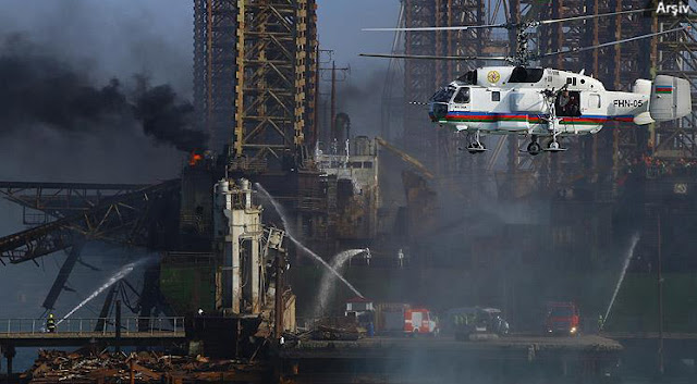 Empresa petrolera informa sobre 30 desaparecidos tras incendio en plataforma en mar Caspio
