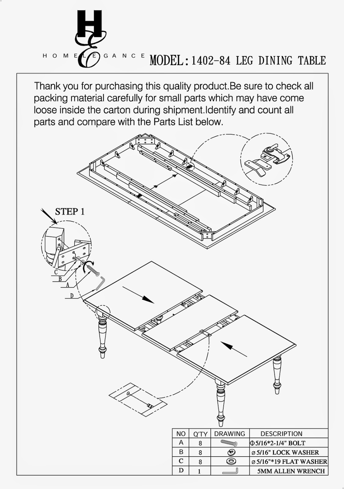 Homelegance Inglewood 1402 Assembly Instructions Homelegance Assembly