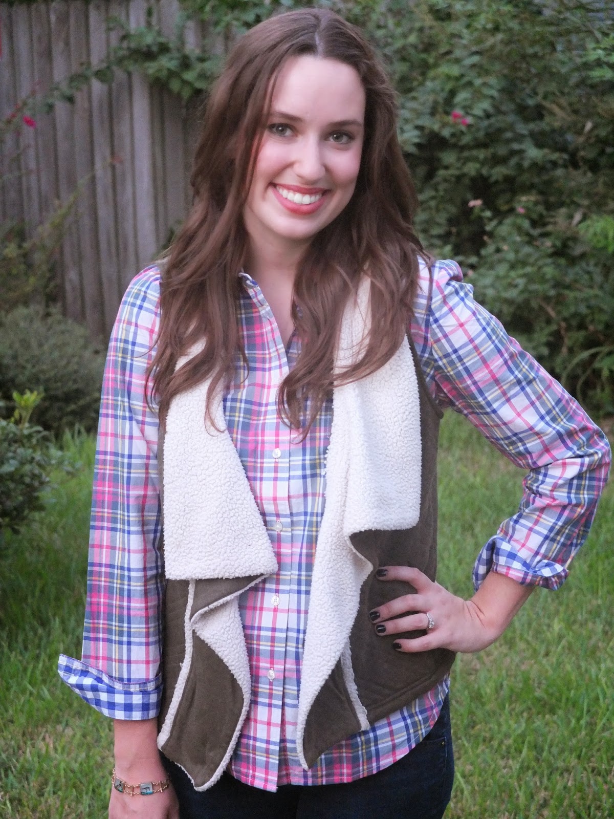 Boden The Shirt, Boden the Shirt Red Check, Boden The Shirt Plaid, Boden Plaid Shirt, Anthropologie Green Vest, 