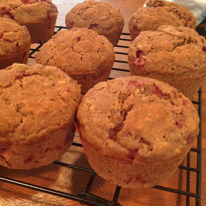 Greenola Girls Strawberry Rhubarb Oatmeal Muffins with Whole Wheat Flour