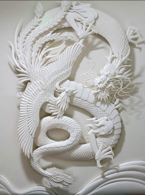 JEFF NISHINAKA's Paper Sculpture-Dragon and Phoenix