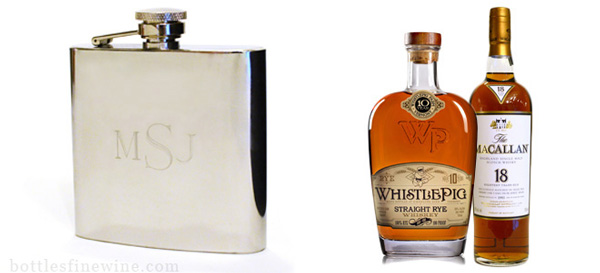 engraved flask whiskey glass bottles