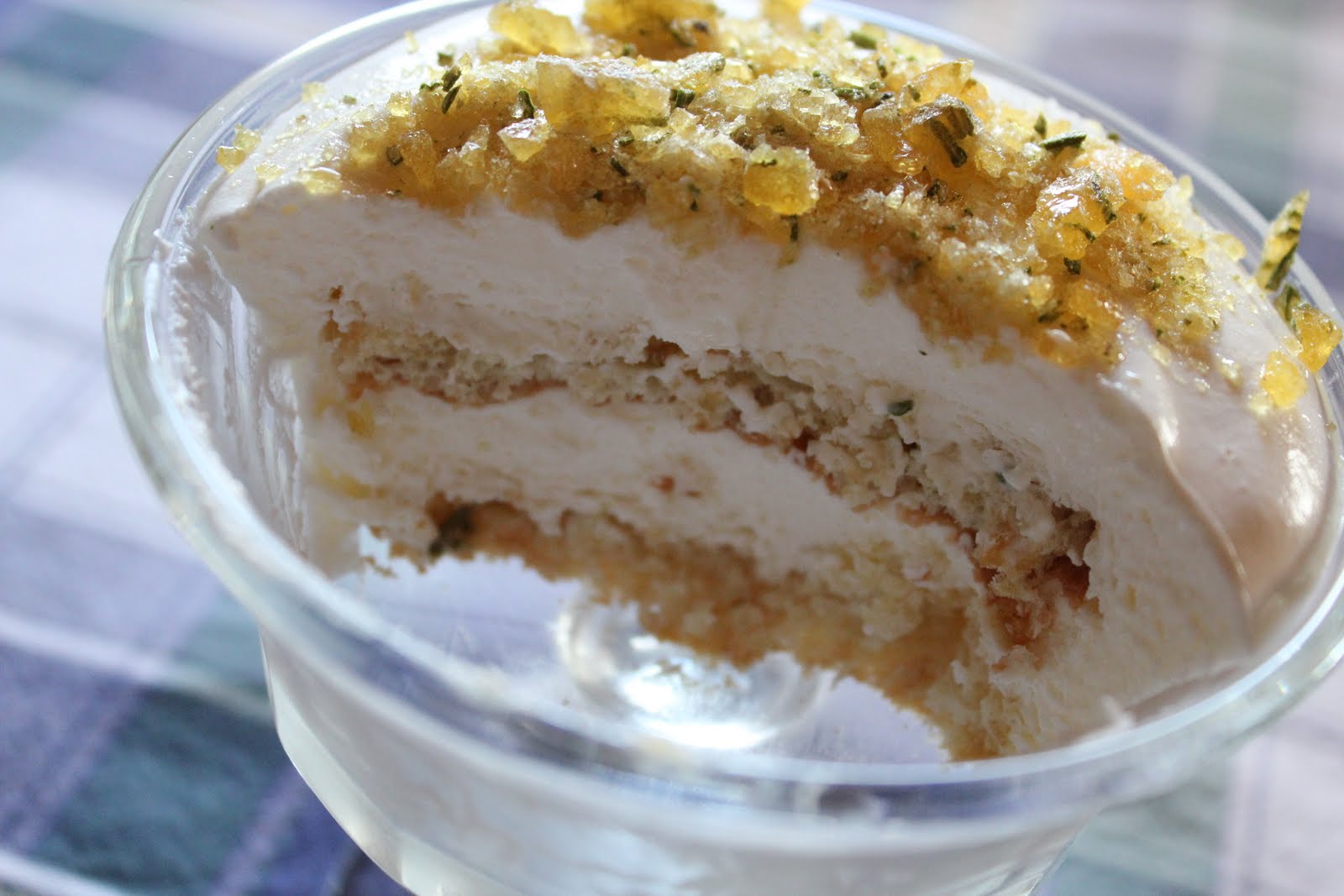  fleur du poirier goat's cream cheese dessert with rosemary brittle.