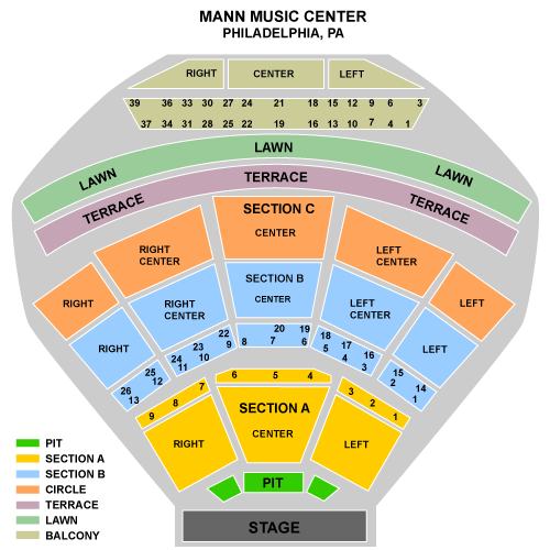 Seating Chart The Mann Center Philadelphia