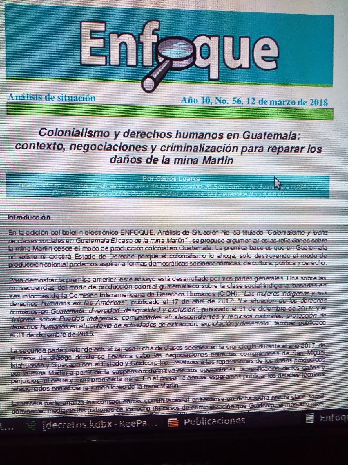 Colonialismo y derechos humanos en Guatemala: El Caso de la mina Marlin