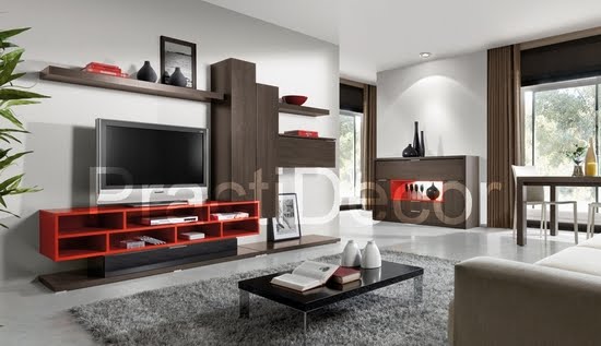 Ideas de modelos de amoblamientos modulares para sala tv audio Muebles de melamina para tv