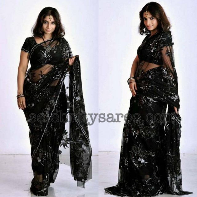 Srilekha Black Transparent Saree