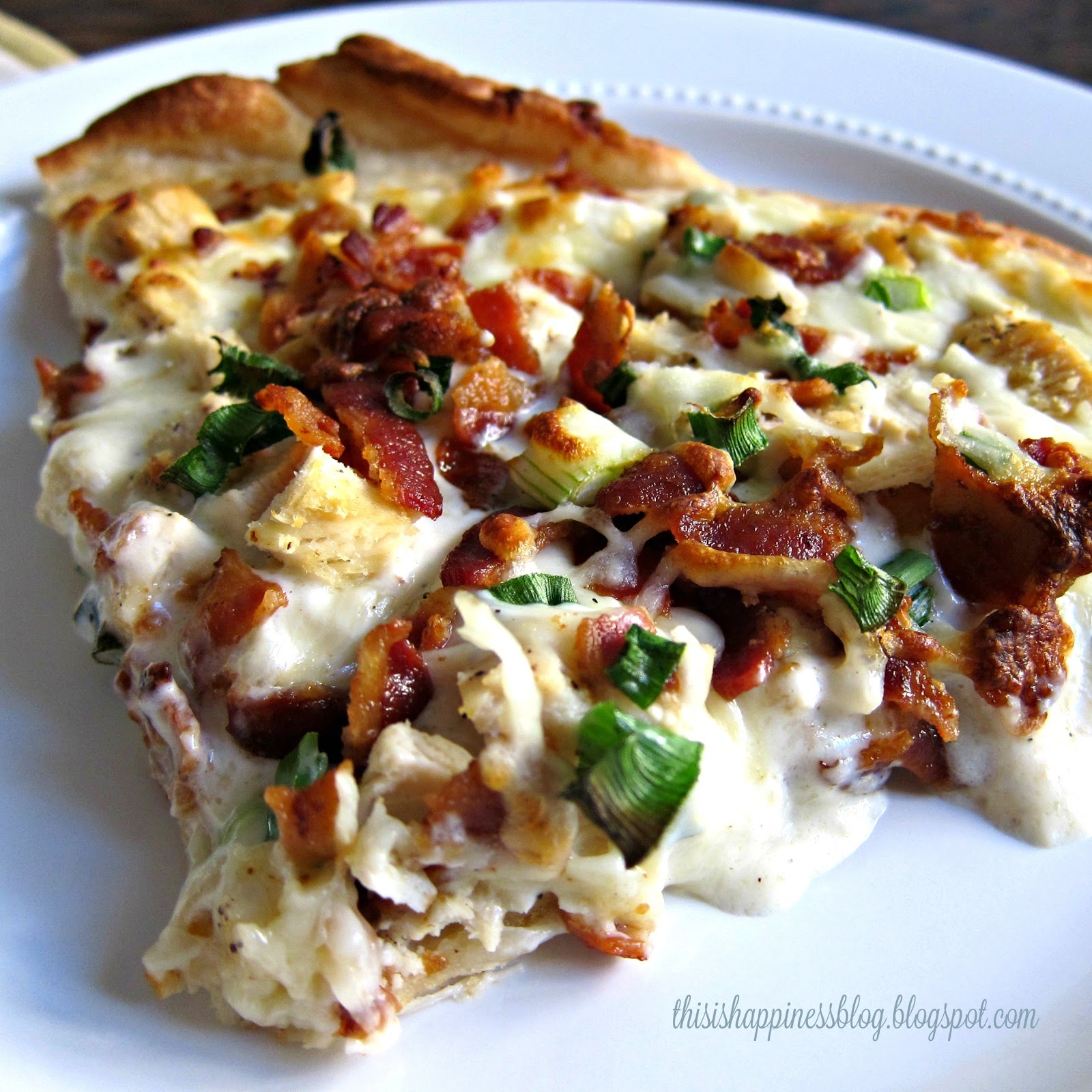 this is happiness homemade chicken bacon alfredo pizza