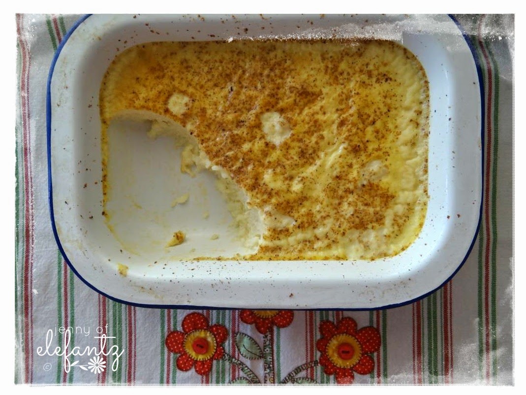 Jenny of ELEFANTZ Nana's baked rice custard, and enamelware...