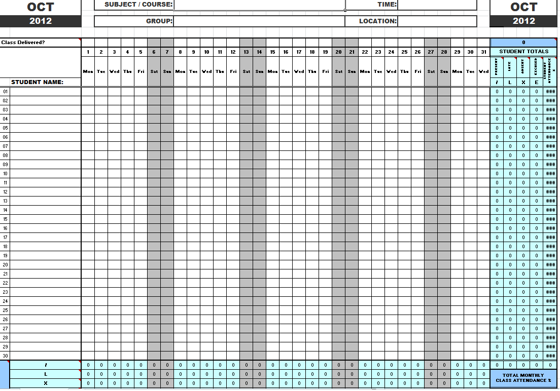 Monthly Attendance Chart