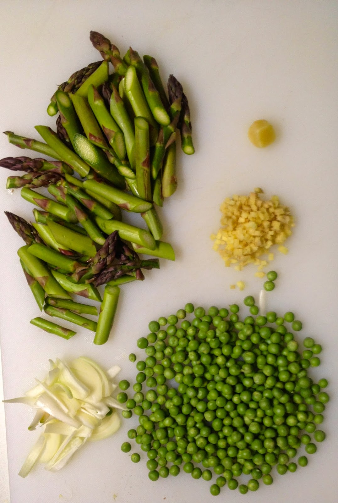 Ginger Chicken StirFry with Asparagus, Peas and Cremini Mushrooms C H E W I N G T H E F A T