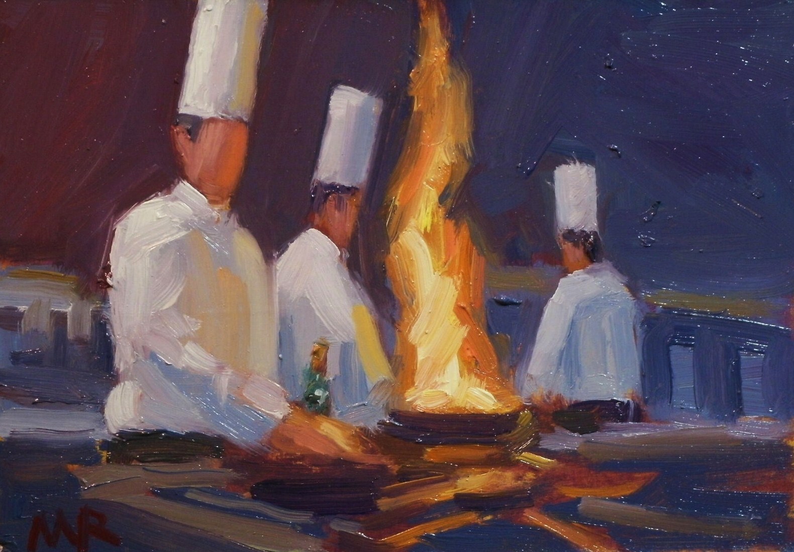 Mike Rooney Studios Painting a Day Kitchen Full of Chefs5x7