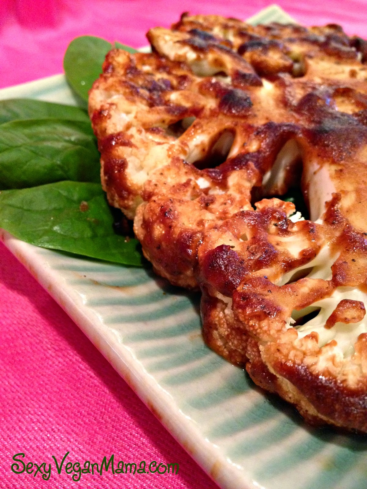 Sexy Vegan Mama Broiled Balsamic Peanut Cauliflower Steaks