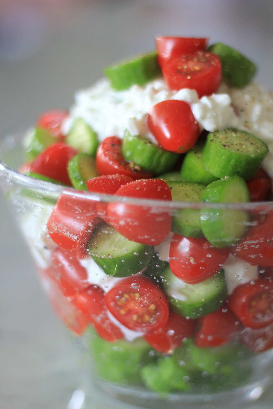 A Bountiful Kitchen Tomato, Cucumber and Cottage Cheese Salad