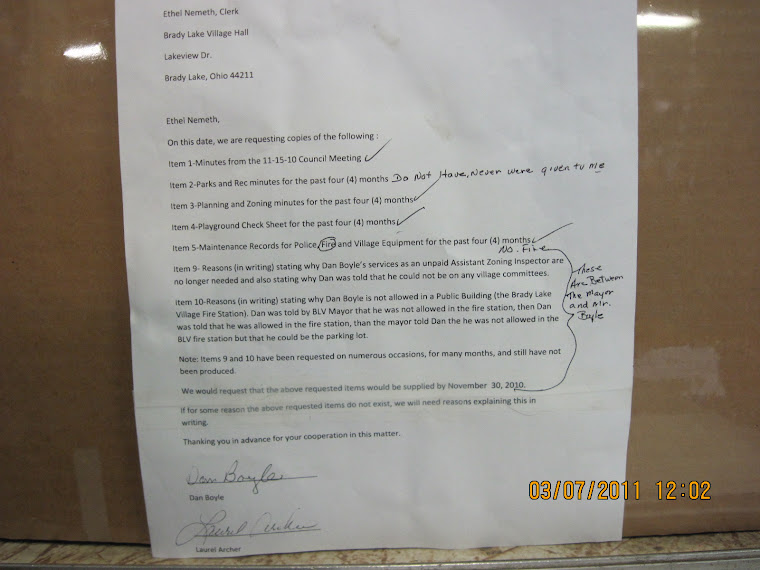A Brady Lake Village public record request,done over a year ago.
