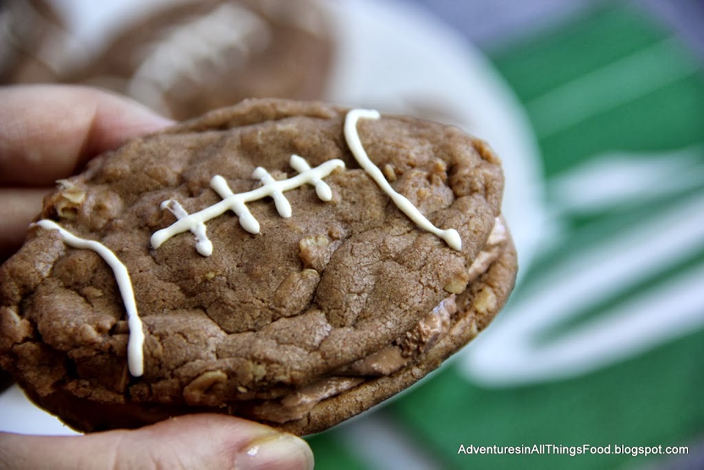 Adventures in all things food Chocolate Hazelnut Oatmeal Cream Pie Footballs Game Day Treats