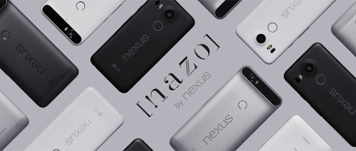 [nazo] by Nexus と書いてあり、スマートフォン Nexus 5X / Nexus 6P を示す画像。