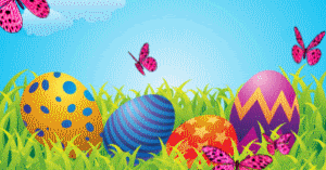 animated free gif: happy spring happy easter beautiful colored butterflies  fly in greenery and Easter Eggs free animation gifs ecards clipart photo  graphic art ideas decoration websites background blogger free download  ....dark