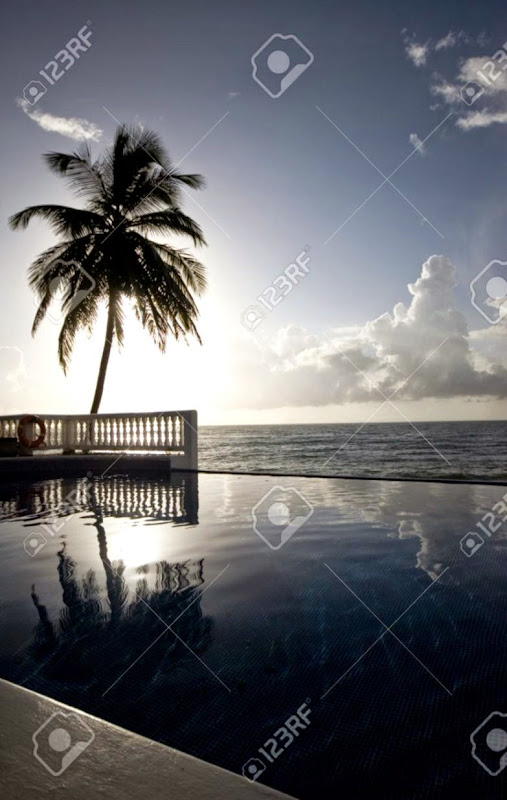 Luxury Infinity Swimming Pool With Raft Float Caribbean Sea Resort Luxury Infinity Swimming Pool With Raft Float Caribbean Sea Resort