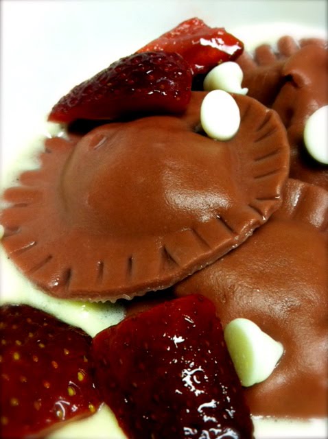 Lauren S Culinary Adventures Red Velvet Ravioli With Strawberries White Chocolate And A Mascarpone Sabayon