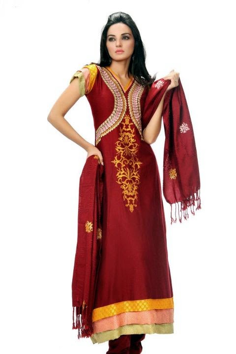 stylish long frock contrast ribbon extension design ,chest design