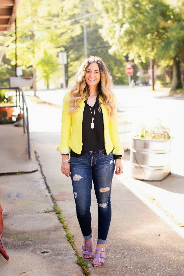 Bedazzles After Dark Outfit Post Neon Yellow Jacket