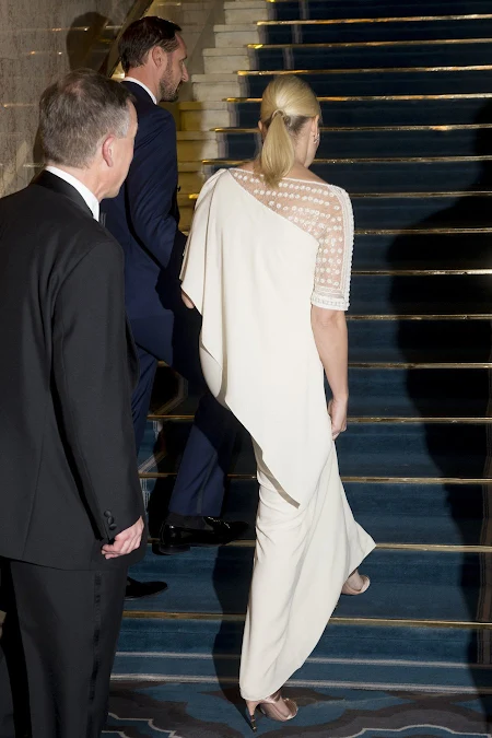 Crown Prince Haakon and Crown Princess Mette-Marit of Norway attended the banquet in honour of the 2015 Nobel Peace Prize Laureates at the Grand Hotel