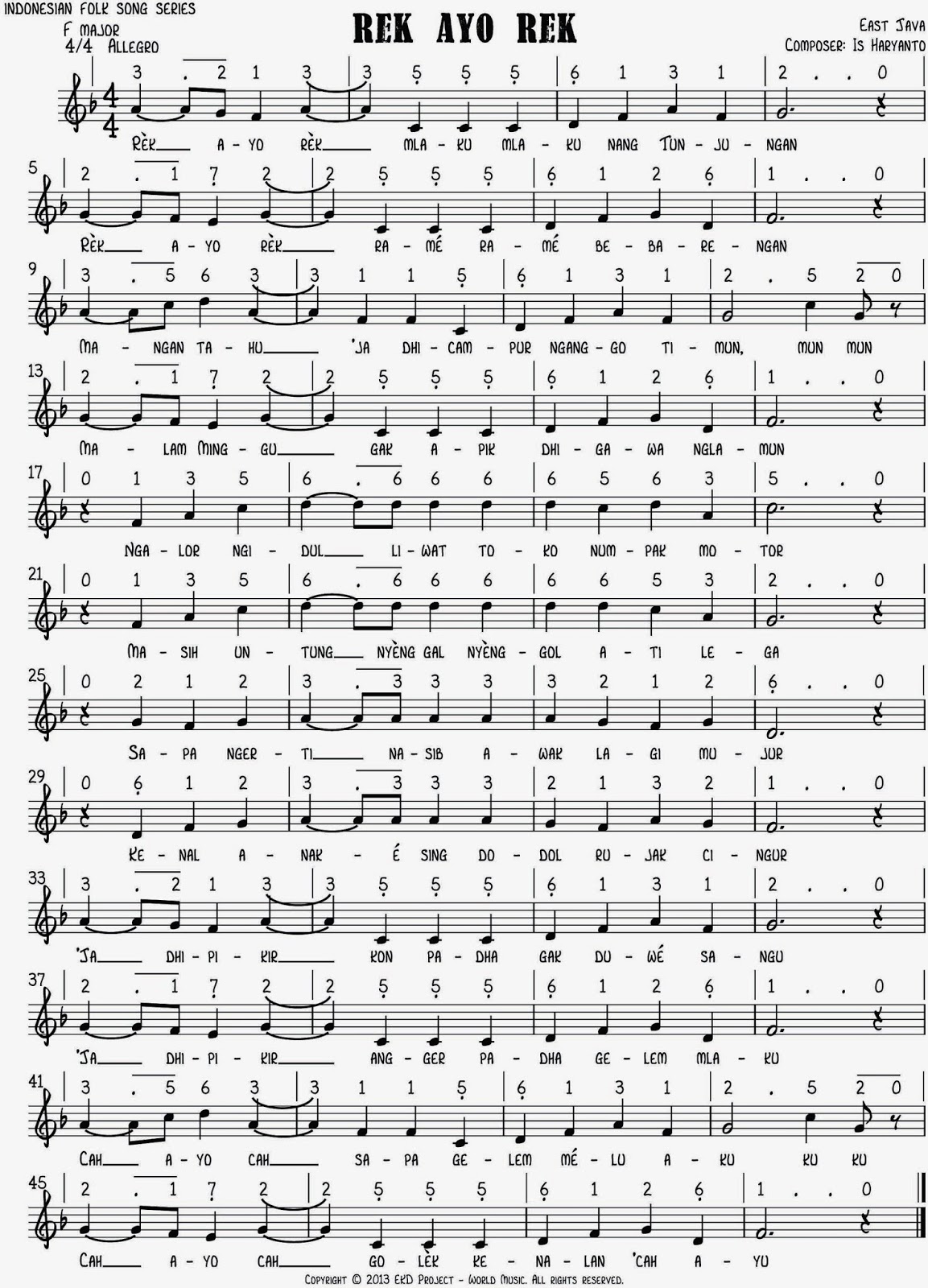 Lagu Daerah Rek Ayo Rek | INFO OPERATOR | NOT ANGKA LAGU DAERAH | INFO