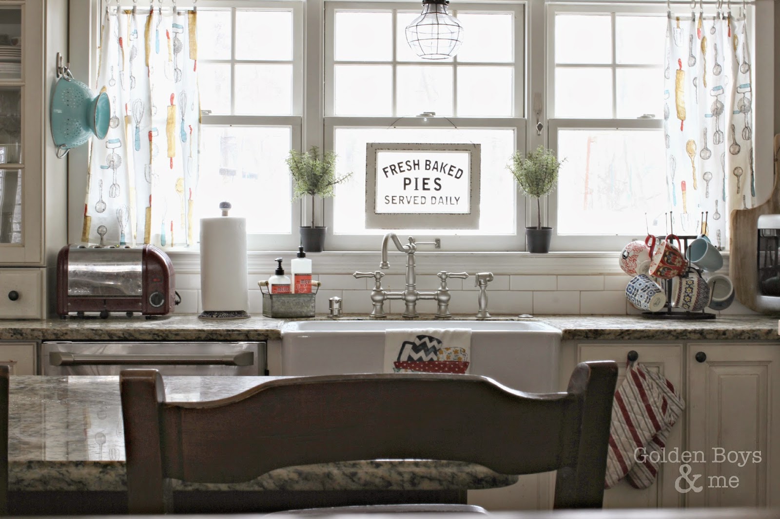 Kitchen Dish Towels Turned Kitchen Curtains Golden Boys & Me