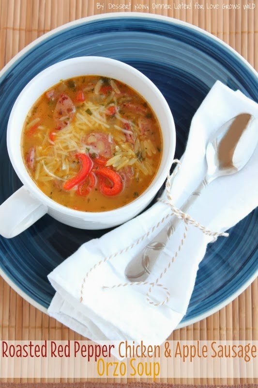 roasted red pepper chicken & apple sausage orzo soup {guest post}