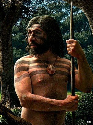 La revanche génétique de Neandertal  _58752549_c0103518-neanderthal_with_shell_ornament,_artwork-spl
