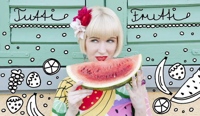 Carmen Miranda inspred outfit with Lazy Oaf top Lazy Oaf, fruits in fashion, summer look, tutti frutti fashion