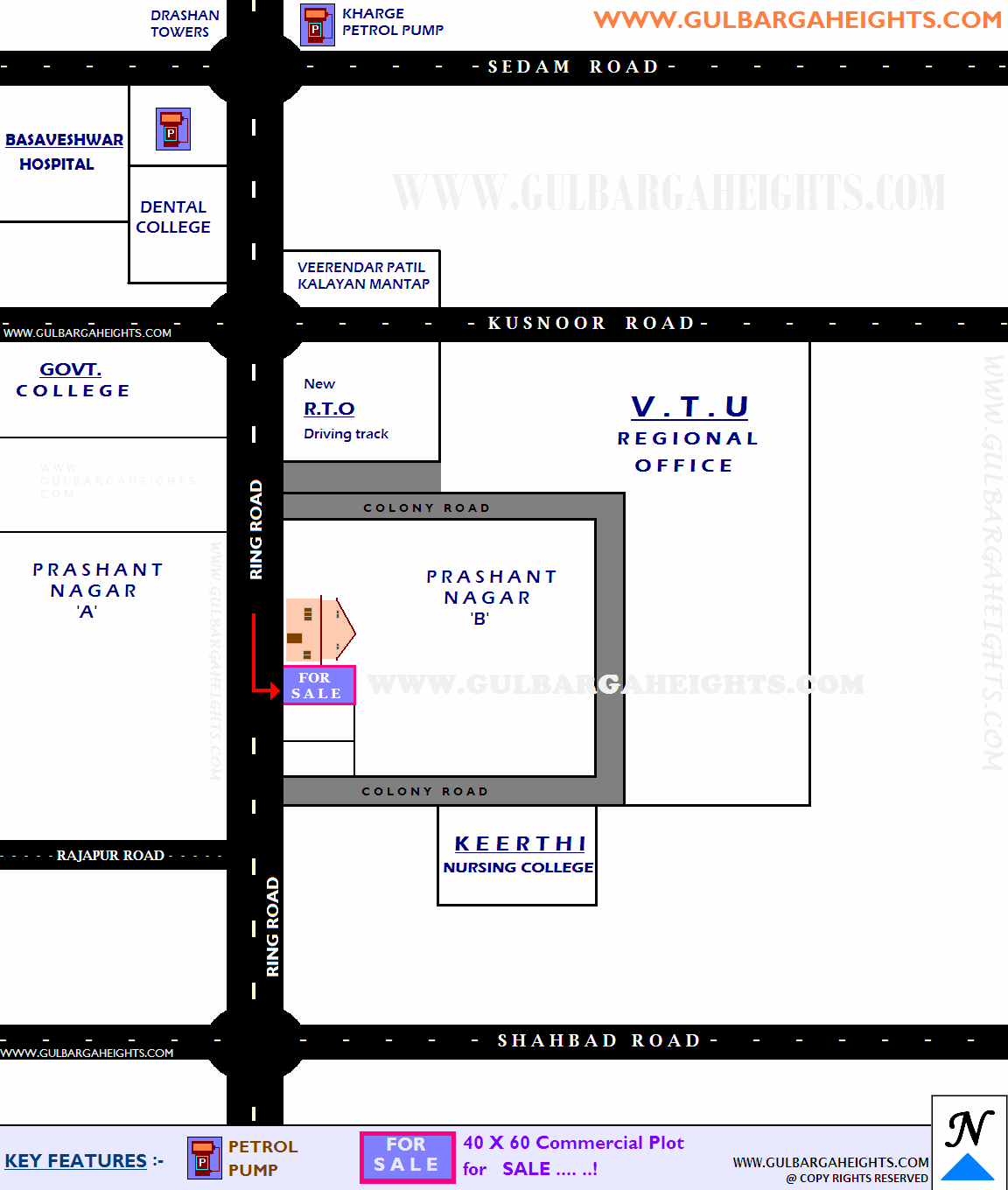 GULBARGA HEIGHTS COMMERCIAL 40''X60'' PLOT FOR SALE ATTACHED TO RING ROAD