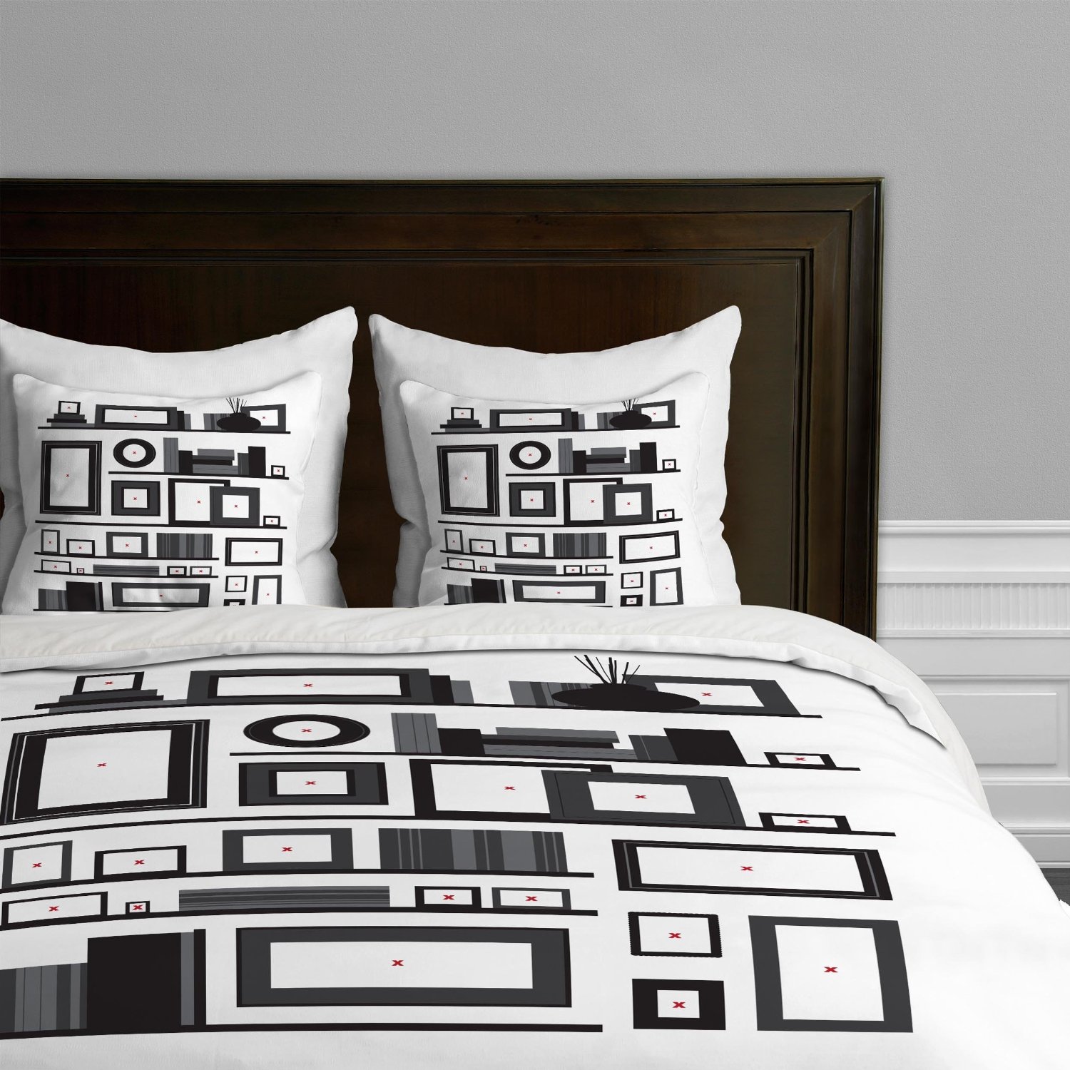 Modern Black and White Geometric Themed Bedding and Curtains