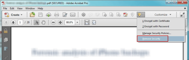 choose Remove Security option for PDF document choose Remove Security option for PDF document