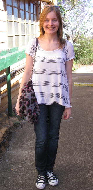 Away From Blue | Aussie Mum Style, Away From The Blue Jeans Rut: Striped  Tee, Sass and Bide Jeans, Converse, Leopard Print Sunnies and Scarf, RM MAC  Bag
