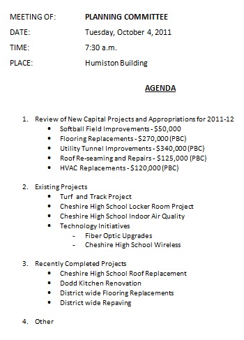 committee planning meeting agenda boe