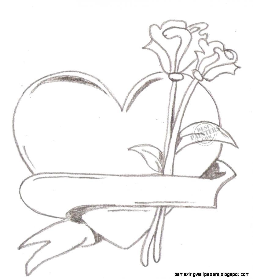 Pencil Drawings Of Hearts And Roses Pencil Drawings Of Hearts And Roses