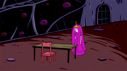 Animated gif of Princess Bubblegum flipping a table over.