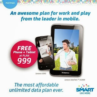 Lenovo A390 and Ideatab A1000 free bundle at Smart Plan 999 Lenovo A390 and Ideatab A1000 free bundle at Smart Plan 999