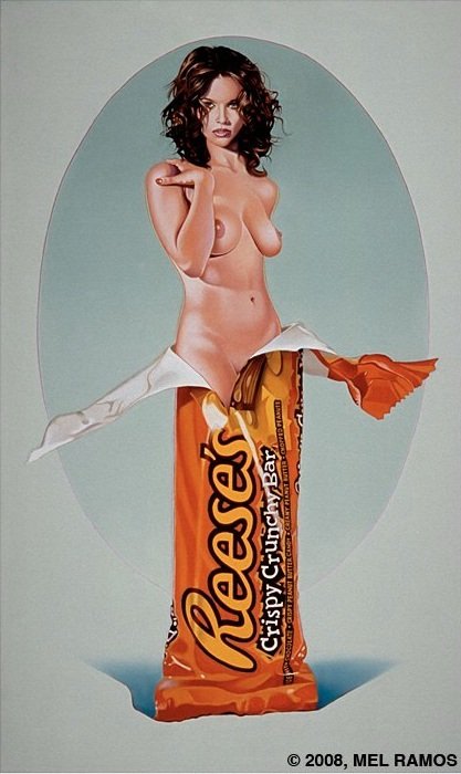 Mel Ramos pintura mulheres nuas peladas embalagens chocolate marcas coca cola sensual vintage