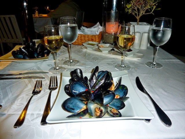 Seafood dinner on the rim in Santorini